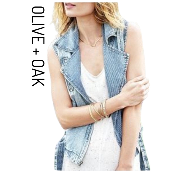 OLIVE + OAK ACID WASH DENIM MOTO VEST - Picture 4 of 6